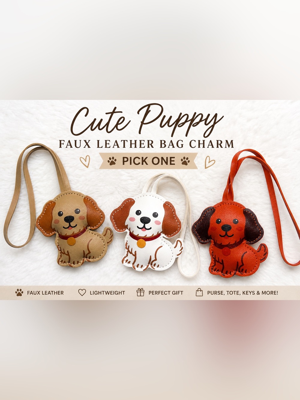 Cute Puppy Faux Leather Bag Charm – Pick One